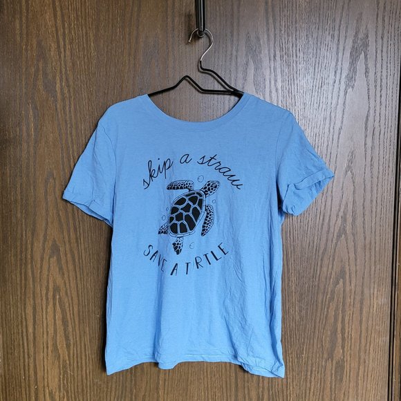 Blue Skip a Straw, Save a Turtle  Graphic Tee by Join the Revolution Size Medium - Picture 2 of 12